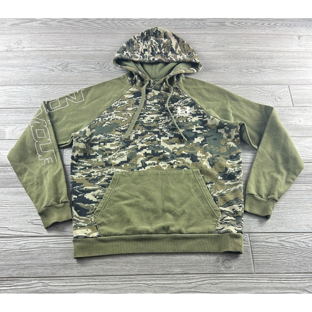 Under Armour Hoodie Mens S Small Green Camo Loose Long Sleeve Pullover